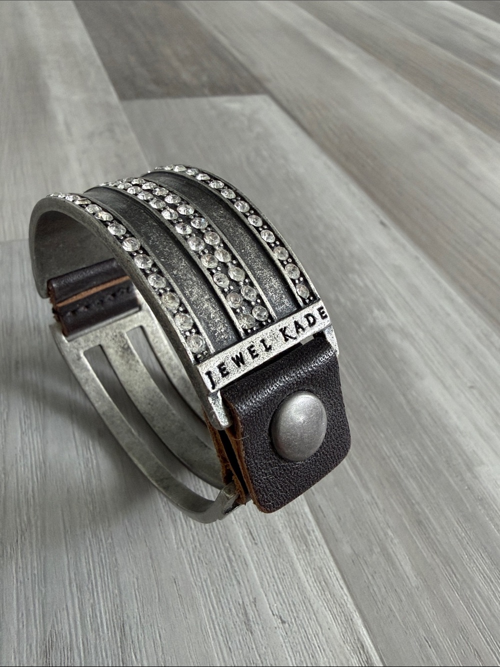 Jewel Kade Leather Cuff with Silver Crystal Accents